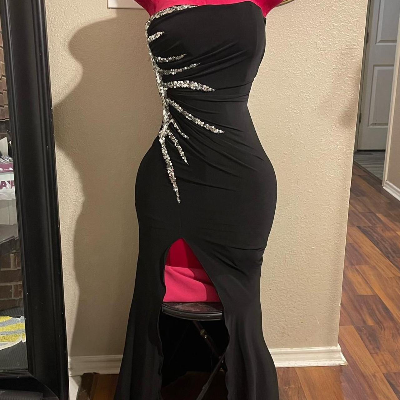 Black Strapless Prom Dress with Silver Rhinestone Details Size Small