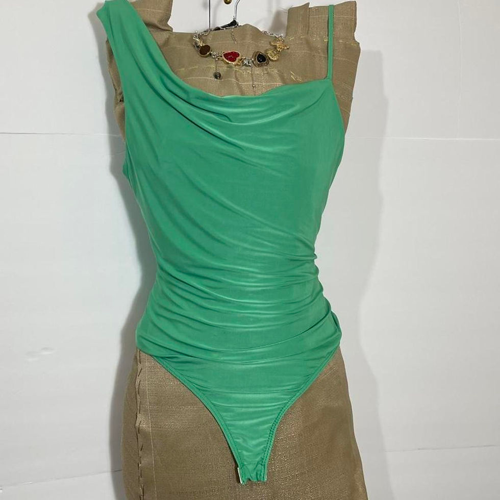 Thumbnail: Green Bodysuit With Ruched Detail And Adjustable Straps