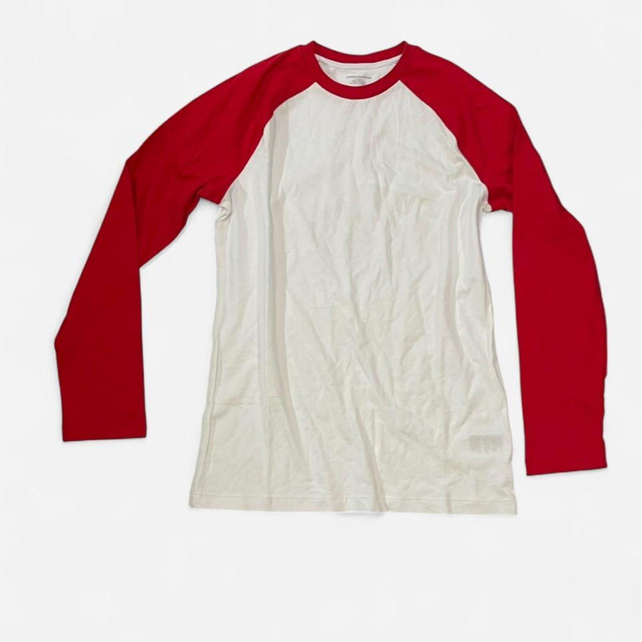 Unisex White and Red Long Sleeve T-Shirt XS