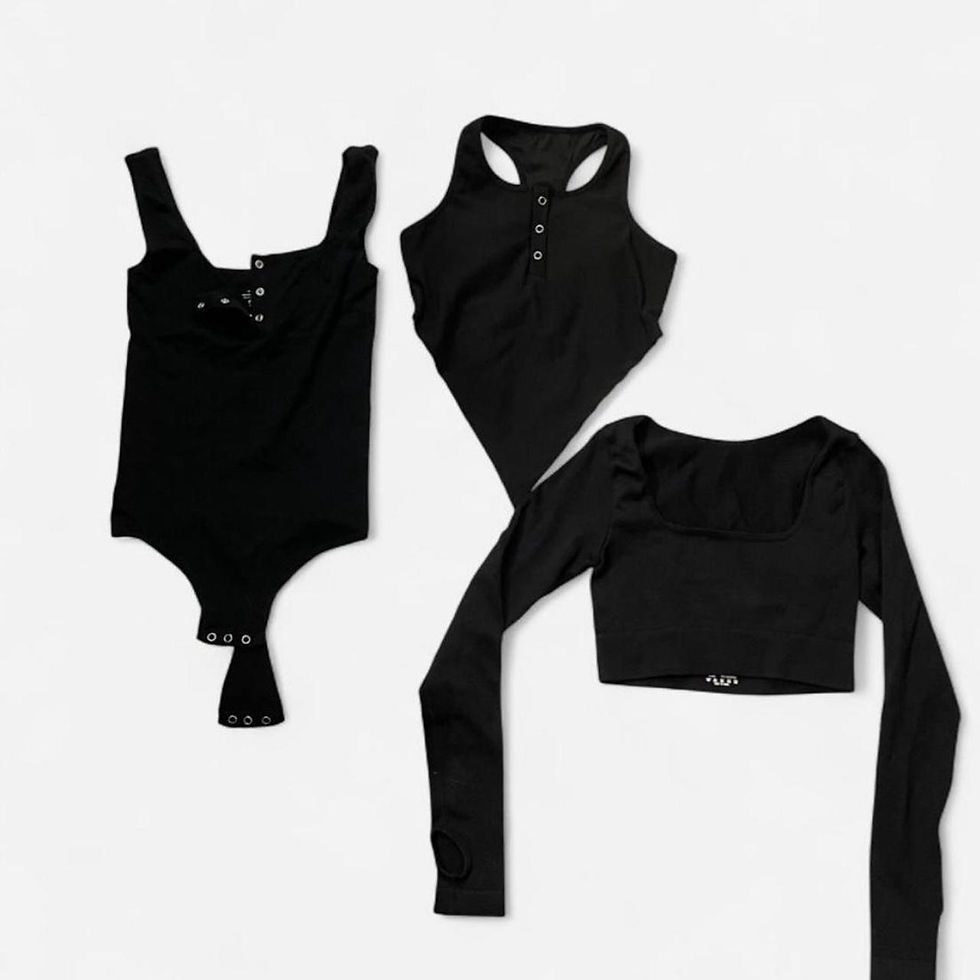 Women's Black Bodysuit And Crop Top Set Size S