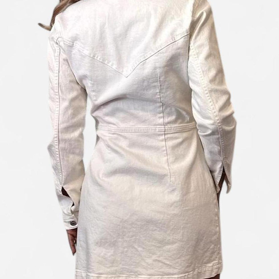 Thumbnail: Zara Women's White Denim Button-Up Mini Dress Size S