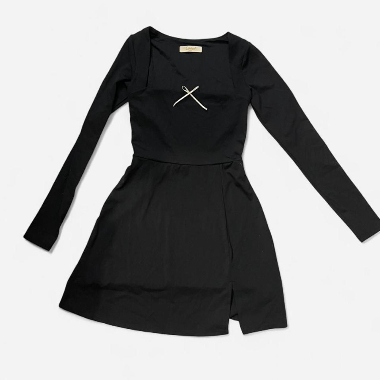 Quince Black Mini Dress With White Bow Detail