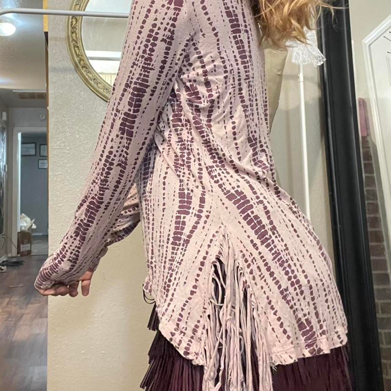 Cruel Girl Tie-Dye Long Sleeve Fringe Top Purple Pink