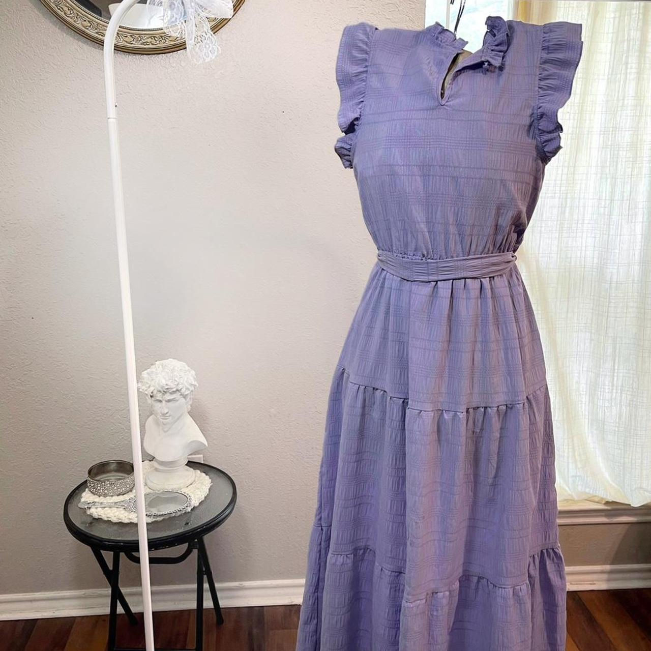 Cottagecore Lavender Dress With Ruffle Sleeves Tie Waist Size S