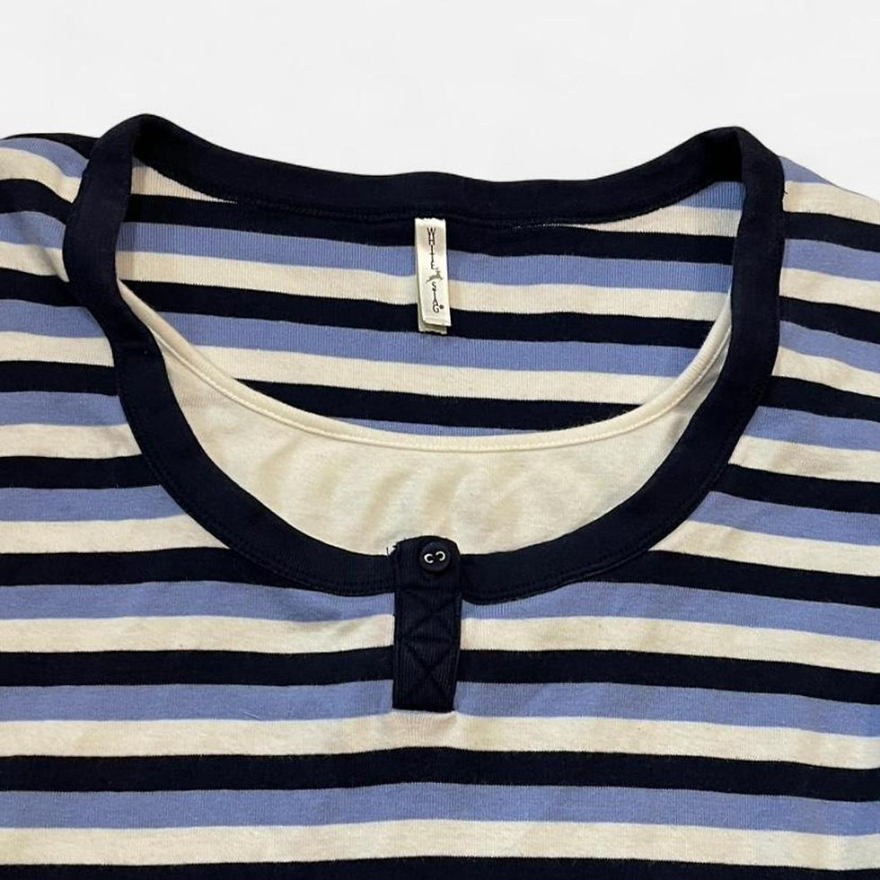 Thumbnail: aft3rtlc_ Blue and White Striped Long Sleeve Top Cotton Vintage
