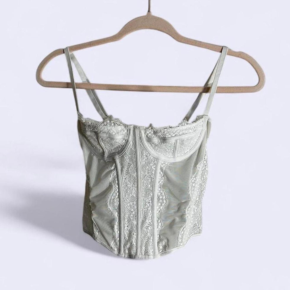 Thumbnail: Cream Lace Corset Top Adjustable Straps Hook Closure