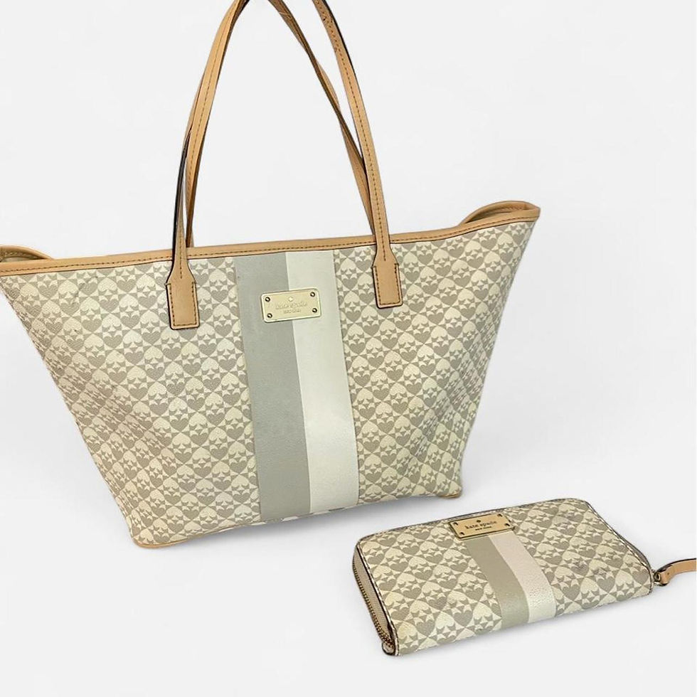 Kate Spade White And Cream Tote Bag With Matching Wallet