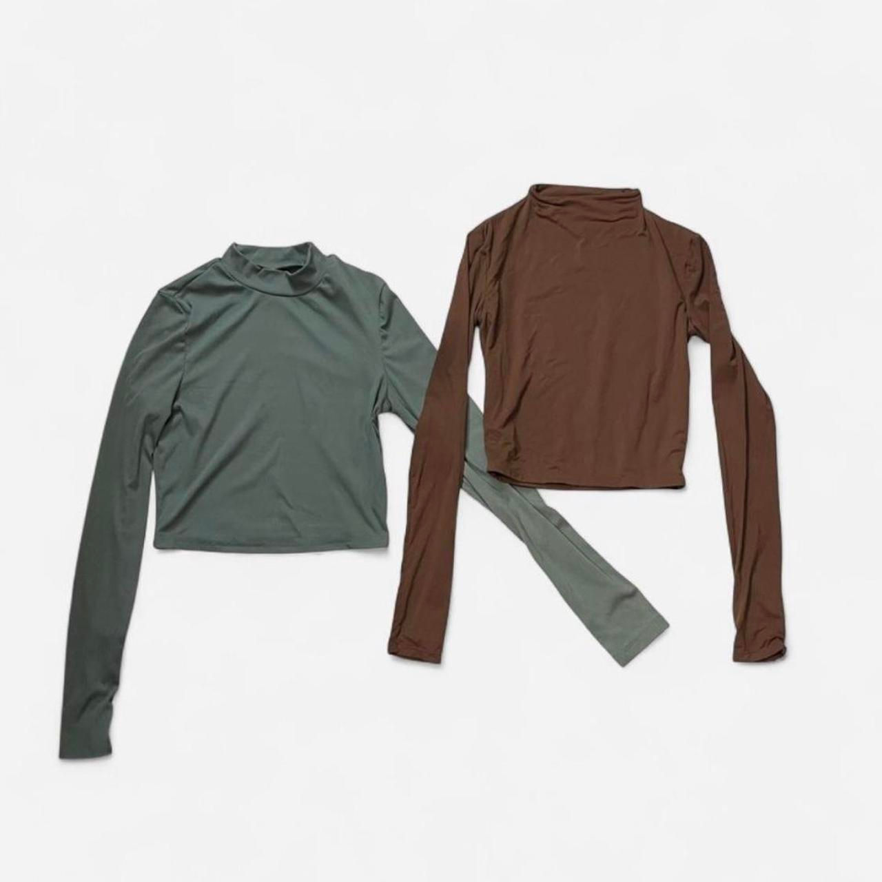 Women's Multi Long Sleeve Crop Top Green Brown