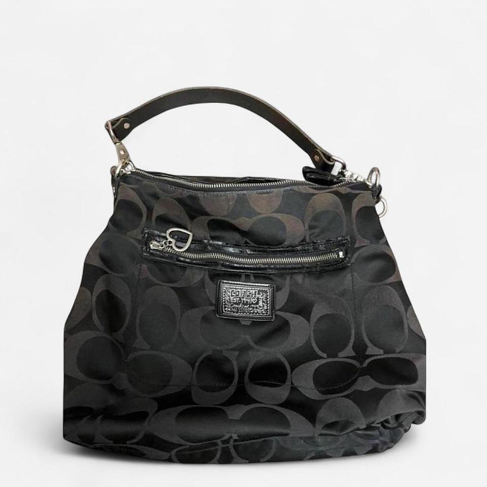 Thumbnail: Authentic Coach Black Signature Canvas Hobo Shoulder Bag