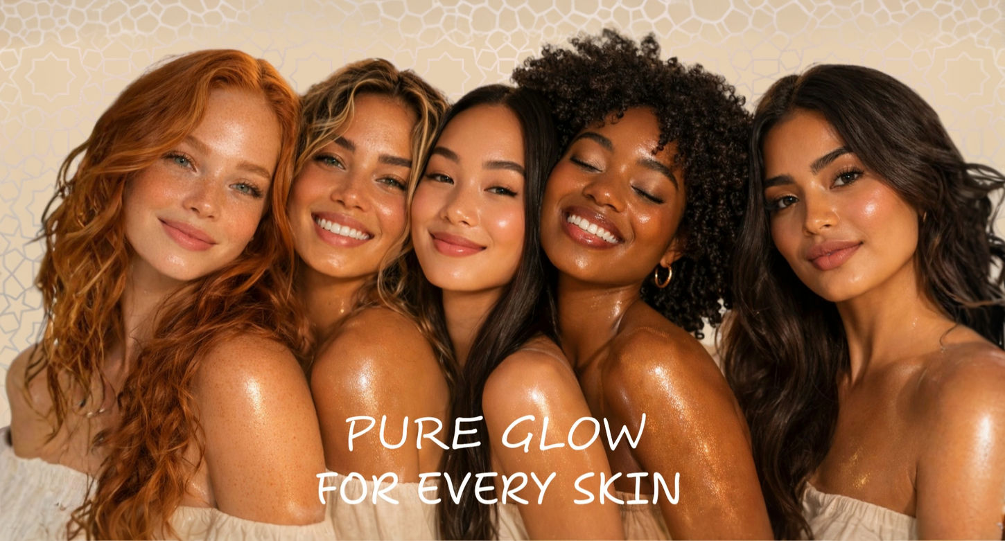 Women with naturally radiant glowing skin using Moroccan argan oil skincare