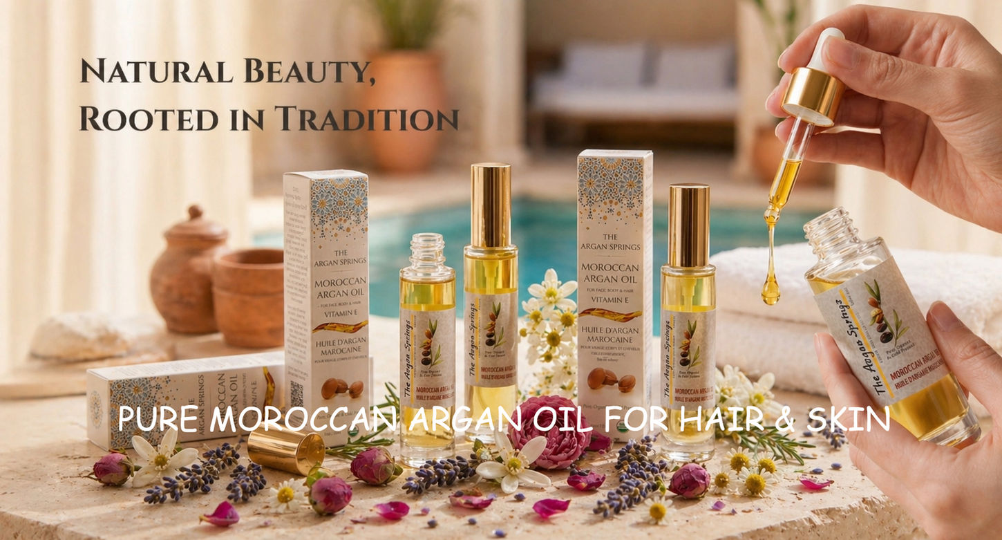 Pure Moroccan argan oil bottle for skin and hair care