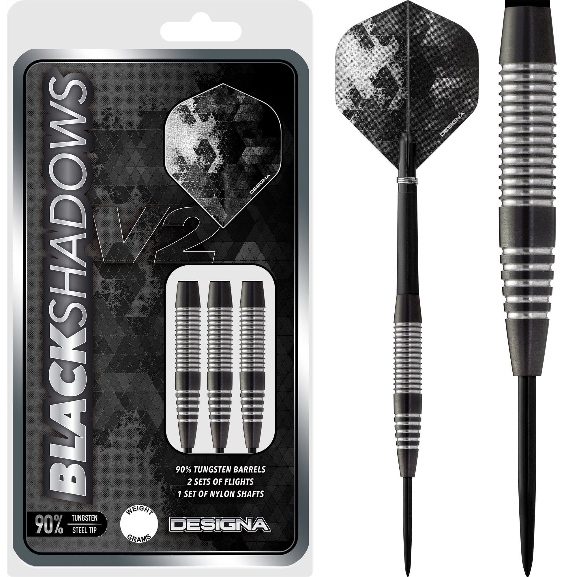 Designa Black Shadow V2 Darts - M3 - Steel Tip Dart Set