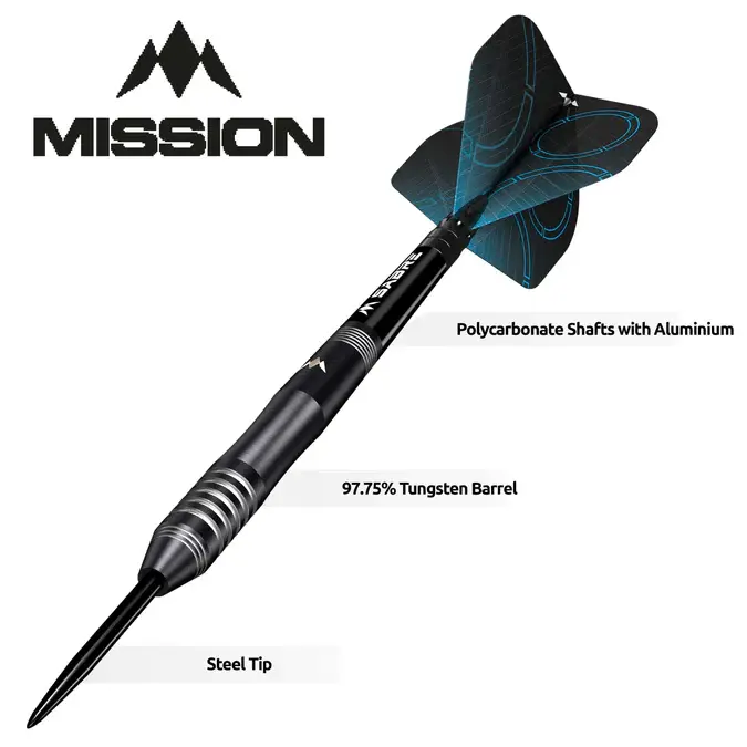 Thumbnail: Mission Precision Darts - Steel Tip - 90% Tungsten - Black PVD Dart Set