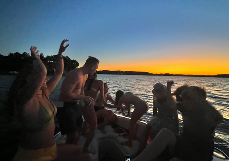 Sunset dancing and singing with music