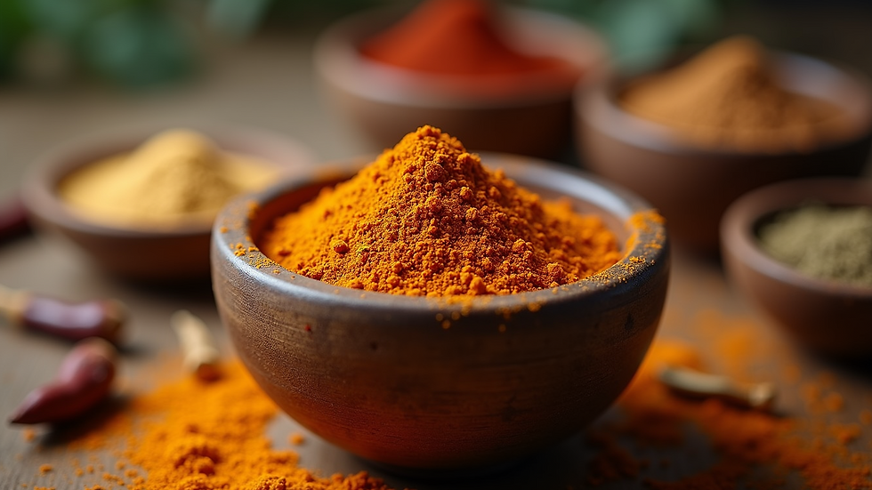Close-up view of a spice grinder with fresh masala blend