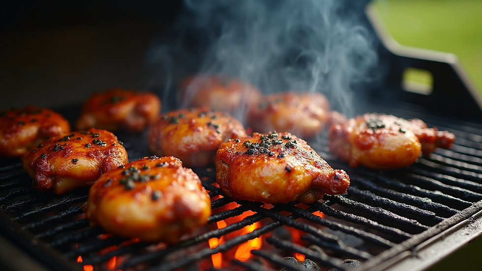 High angle view of peri peri chicken grilling on a barbecue