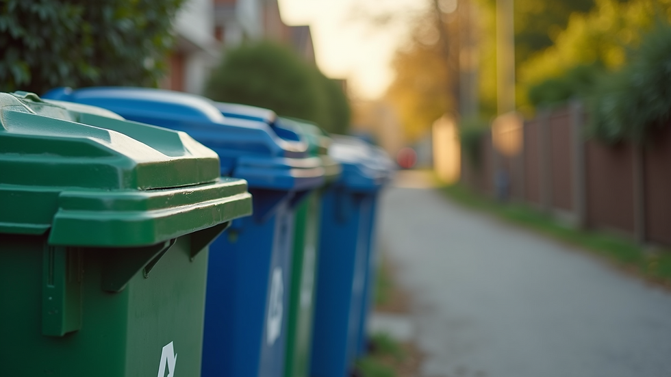 Eye-level view of recycling bins in a community