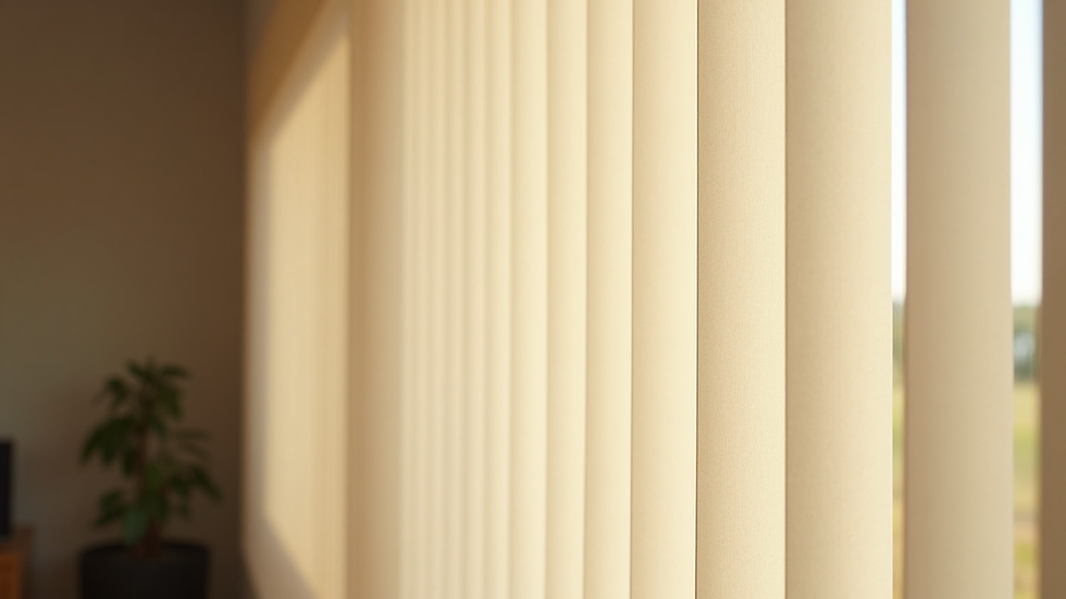 Close-up of vertical blinds in soft beige colour on a large window