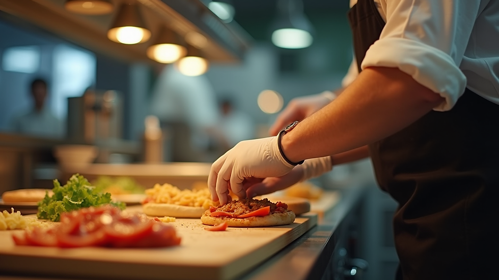 Close-up view of a takeaway order being prepared in a kitchen