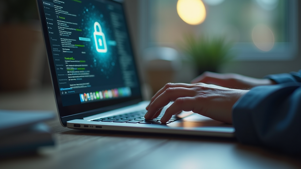 Eye-level view of a person typing on a laptop with a secure email interface