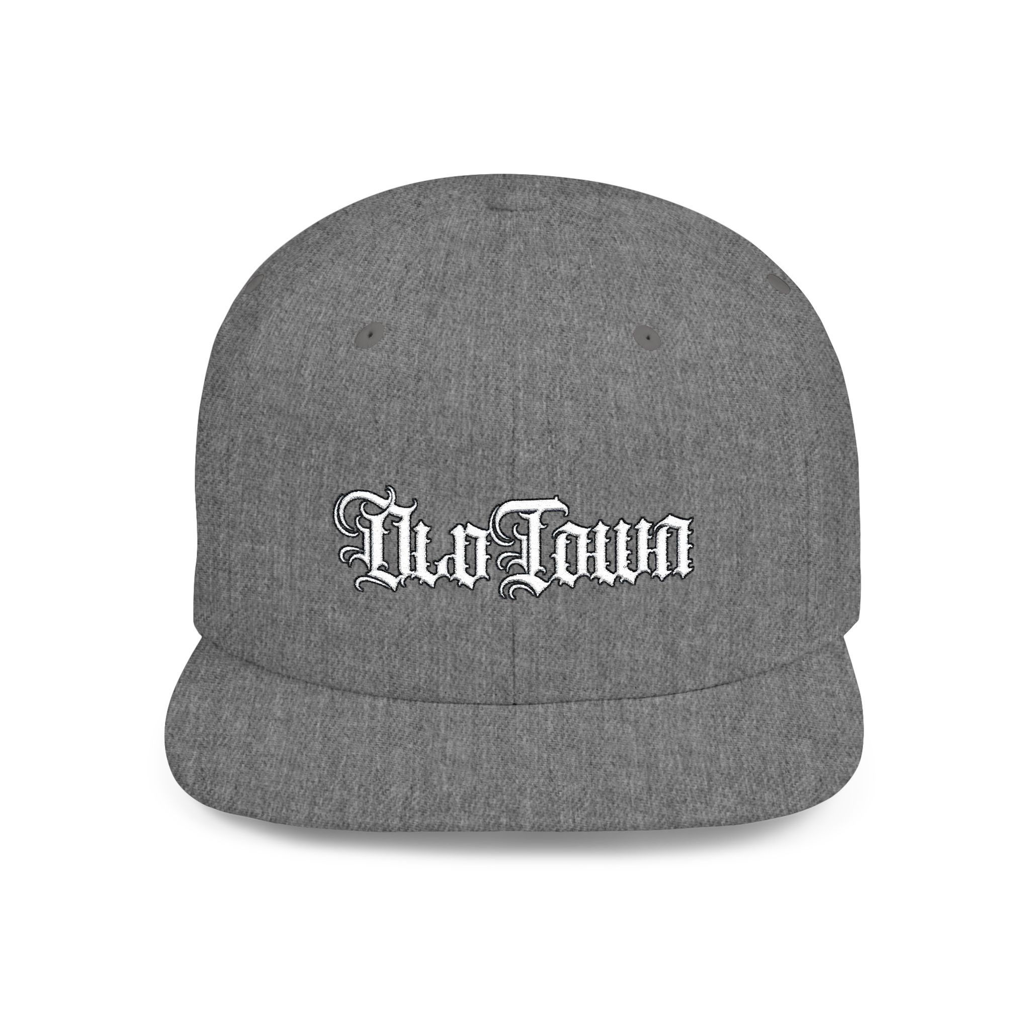 Flat Bill Snapback Hat — White Gothic "West Town" Embroidered Cap