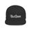 Thumbnail: Flat Bill Snapback Hat — White Gothic "West Town" Embroidered Cap