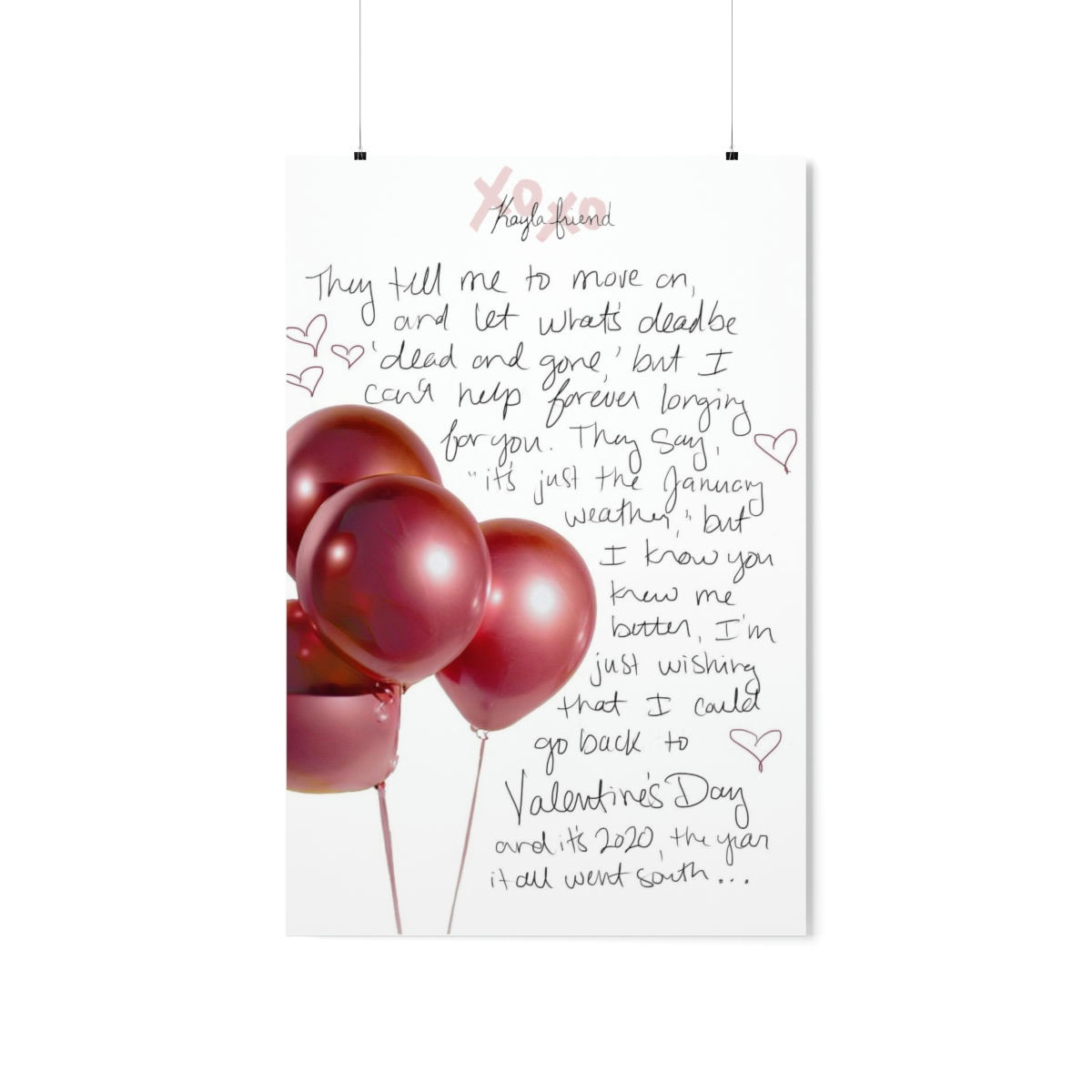 Handwritten 'Valentine's Day' Matte Vertical Poster