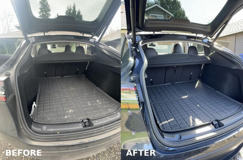 Car trunk detailing before and after cleaning