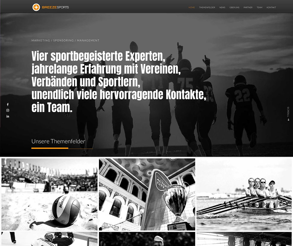 Referenz: Webdesign für BREEZE Sports, einer Sportmarketingagentur in Hamburg.