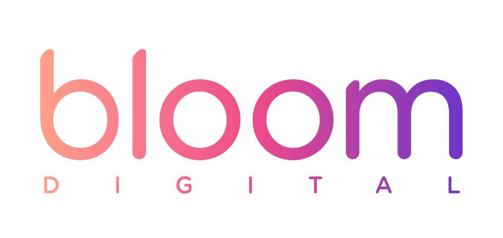 Gradient logo reading "bloom DIGITAL" with colors transitioning from orange to purple on a white background.