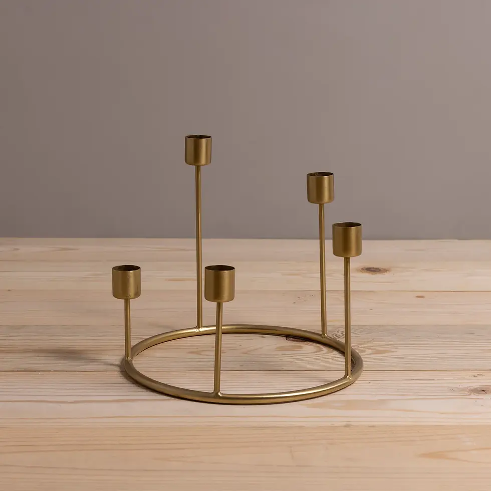 Brush Gold coloured candleholder wreath in small available from Iris Lifestyle Cambridge UK