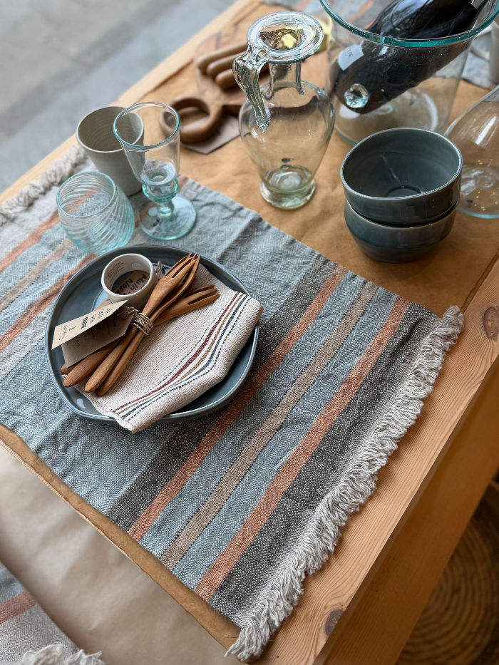 LIBECO 100% linen Belgian Towel/ Throw /Tablecloth/ Placemat / Fouta in Multi Stripe available at Iris Lifestyle Cambridge UK