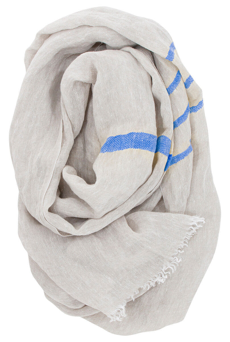 Thumbnail: Lapuan Kankurit Usva Linen Scarf in blue stripe available at Iris Lifestyle Cambridge UK