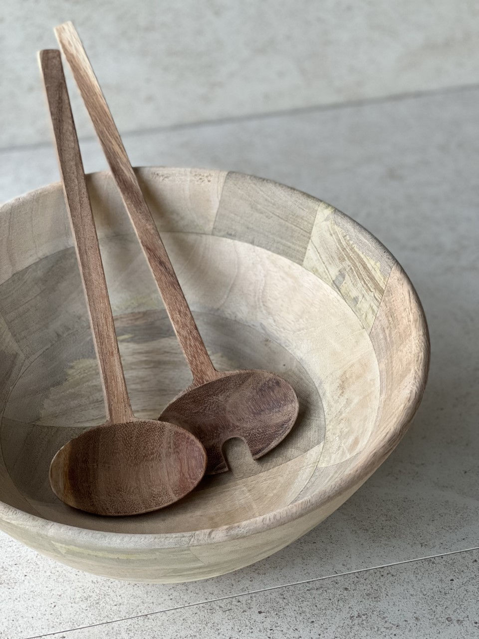 Thumbnail: Sustainable handcarved mango wood salad bowl available at Iris Lifestyle, Cambridge UK