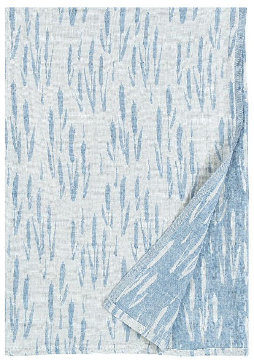 Thumbnail: LAPUAN KANKURIT Pure Linen  OSMANKÄÄMI Tablecloth + Throw available in linen-rainy blue from Iris Lifestyle Cambridge UK