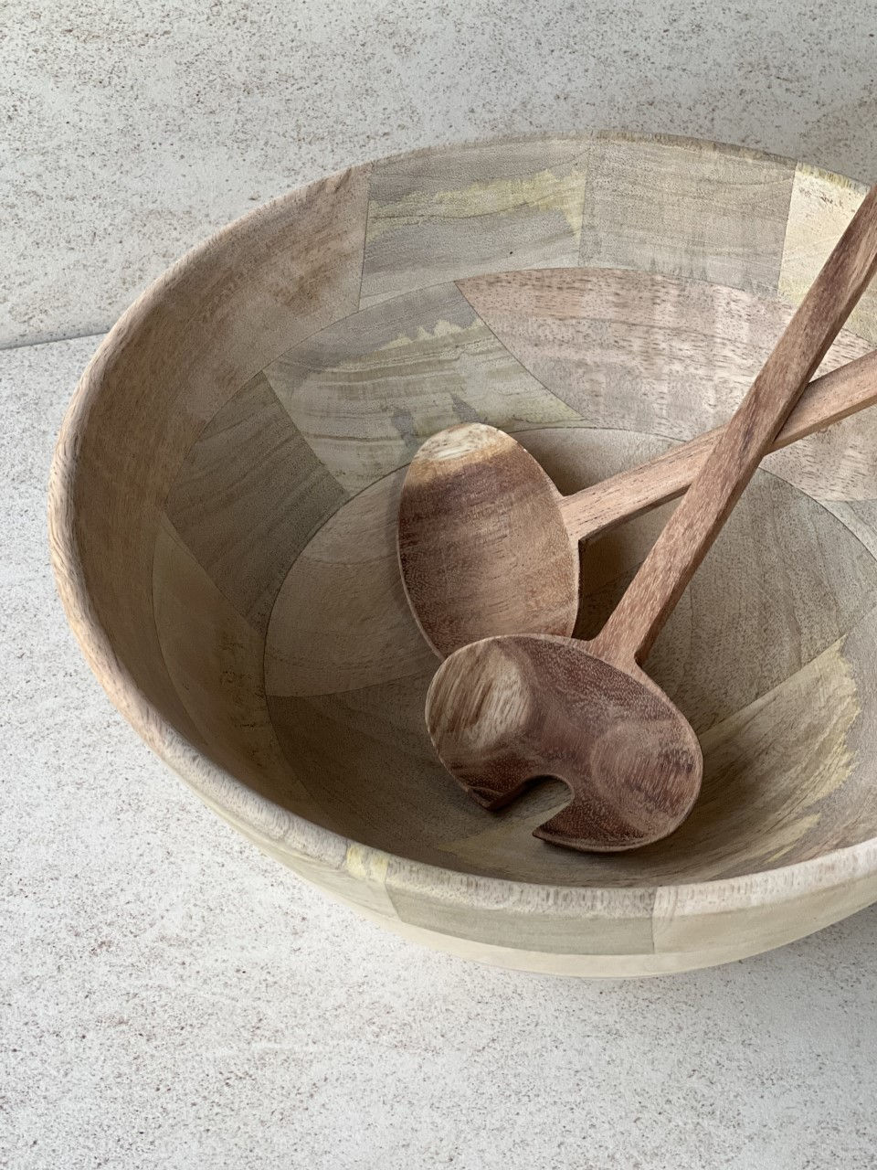 Thumbnail: Sustainable handcarved mango wood salad bowl available at Iris Lifestyle, Cambridge UK