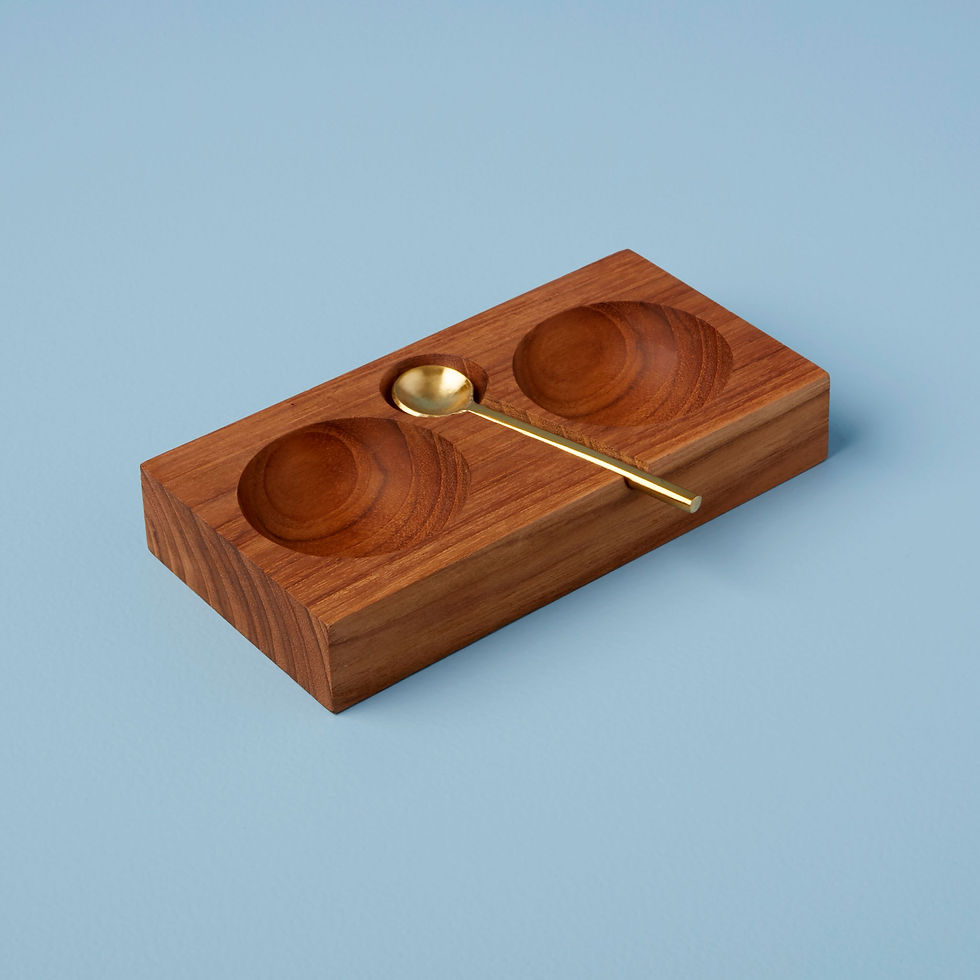 Thumbnail: Teak Double Salt Cellar with spoon available from Iris Lifestyle Cambridge UK