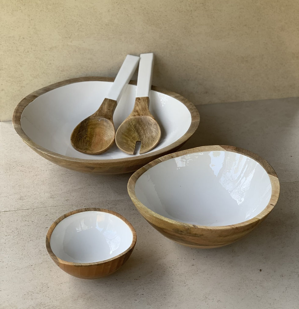 Thumbnail: Mango wood and white enamel salad bowl - Large