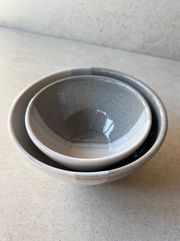 Thumbnail: Cleiog ceramics handmade grey + white nibble bowl set of two available at Iris Lifestyle, Cambridge UK