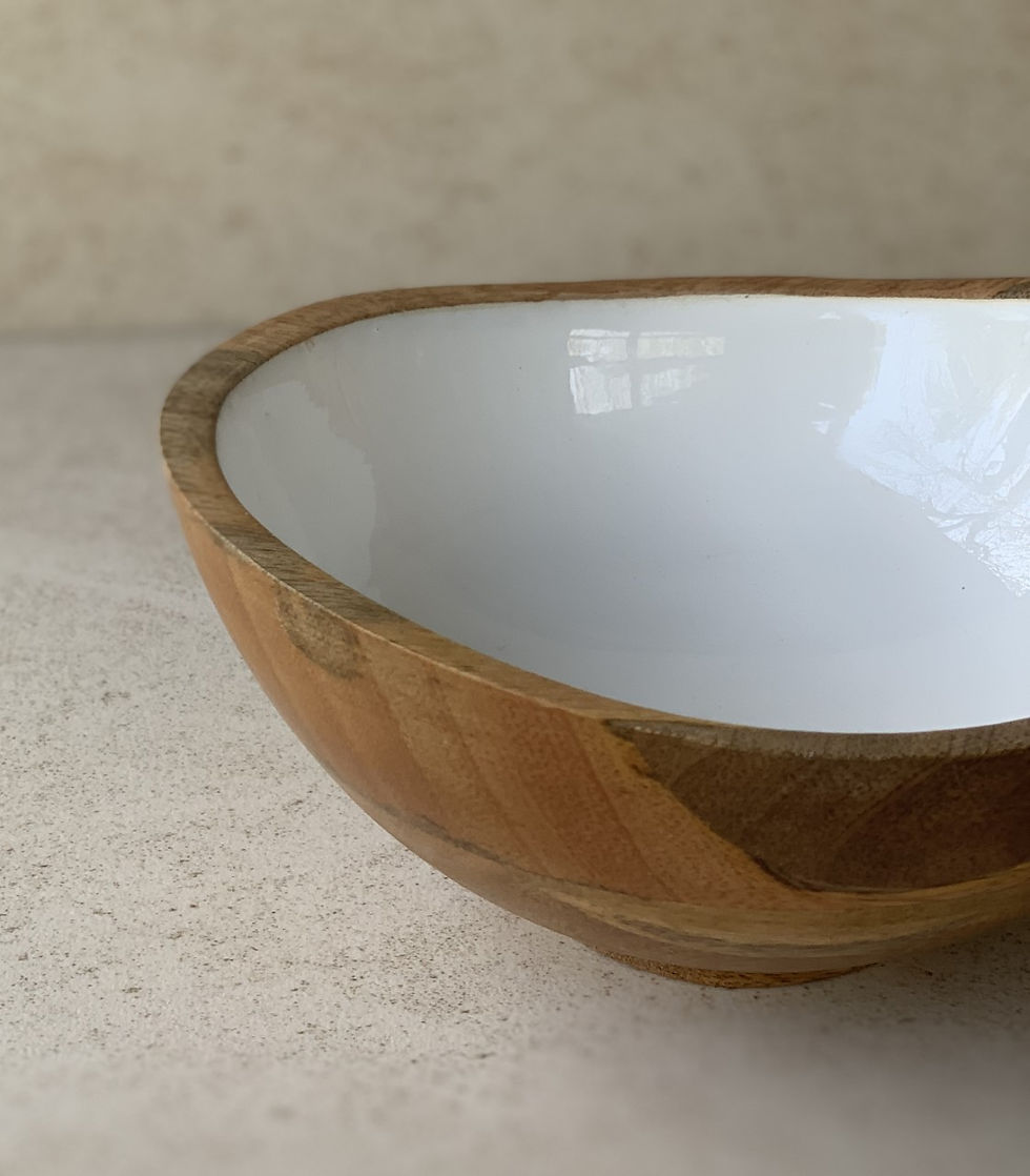 Thumbnail: Mango wood and white enamel salad bowl - Large