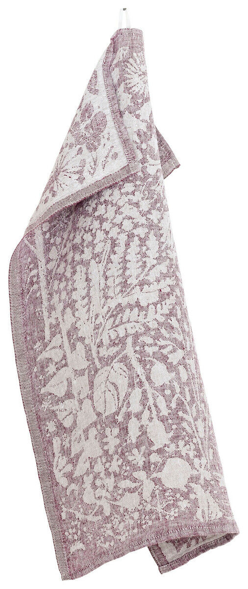 Thumbnail: Villiyrtit teatowel in bordeaux-linen by Lapuan Kankurit