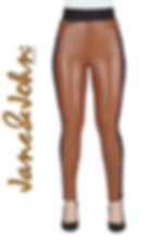 Pantalon végan caramel avec ligne noir sur le côté vue de face