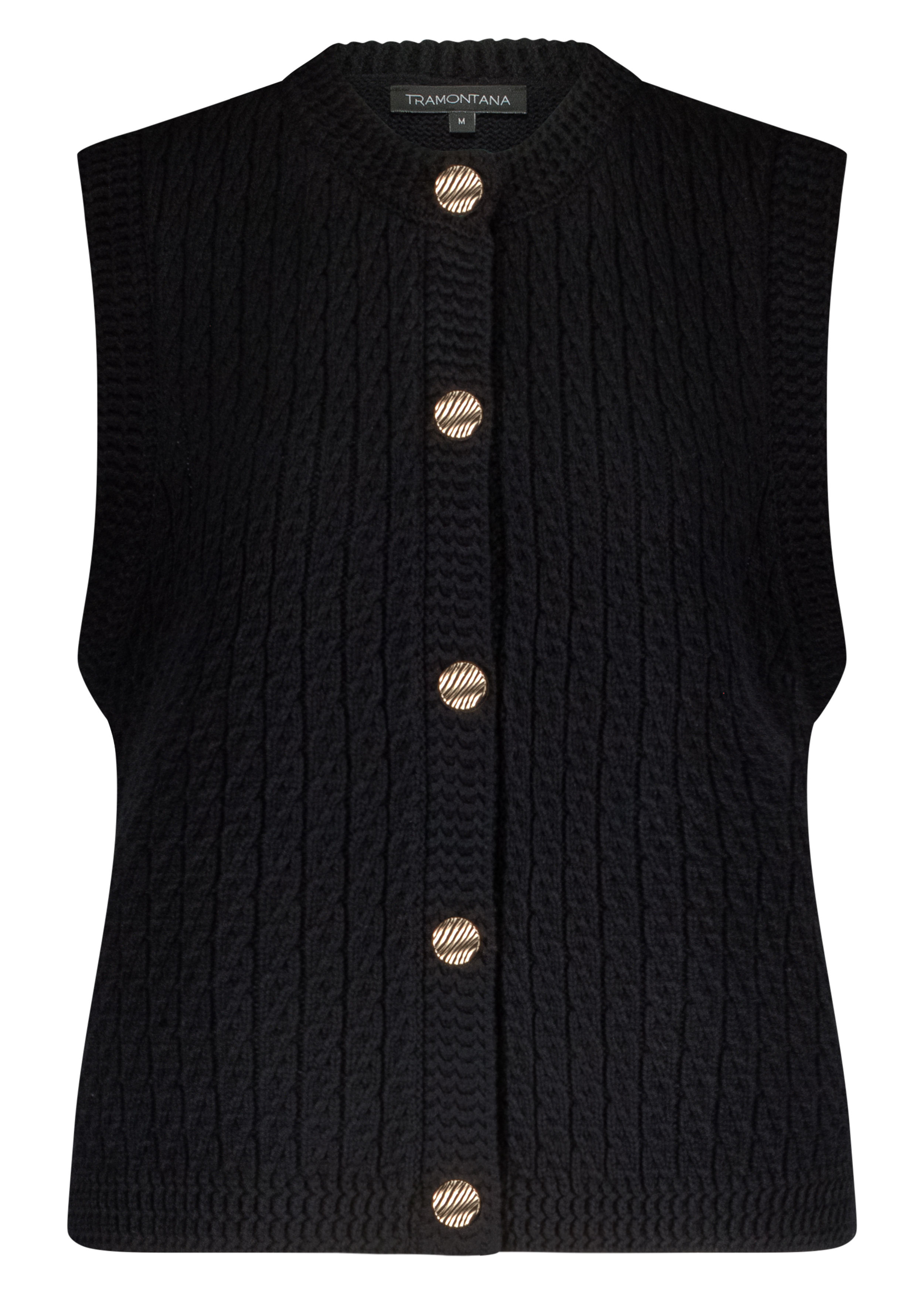 Veste sans manche noir avec boutons doré vue de face