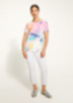 Chandail motif abstrait multi couleur de rose, bleu jaune vue de face