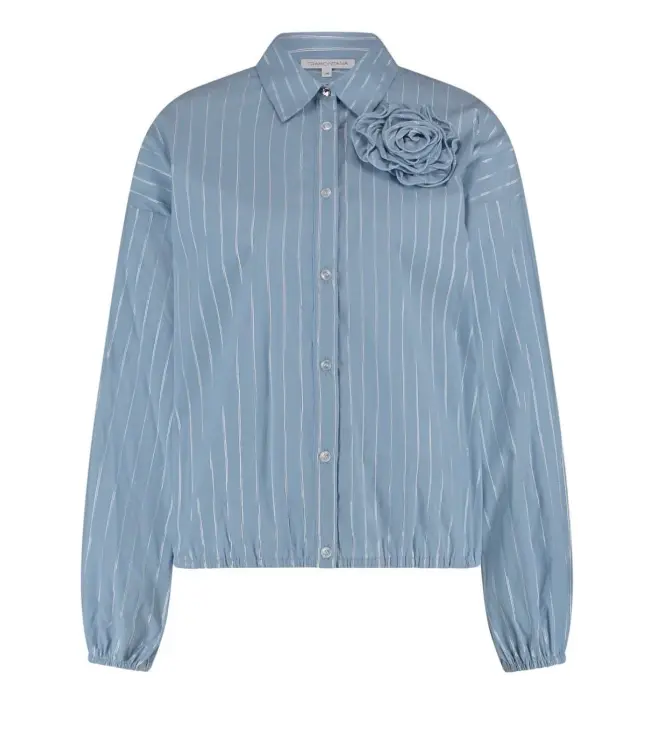 Chemisier à rayures lurex bleu pâle vue de face