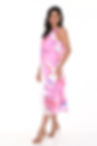 Robe longue blanc cassée et rose fleuri vue de face