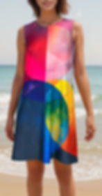 Robe soleil sans manche multi couleur à motif géométrique vue de face abstr