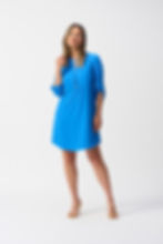 Robe droite à col mandarin bleu cotier vue de face