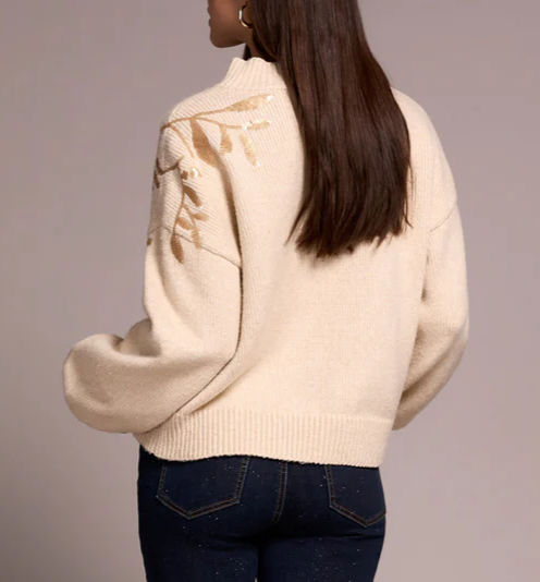 Chandail beige avec paillette doré vue de dos