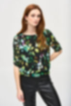 Blouse imprimé abstrait noir vert lime vue de face